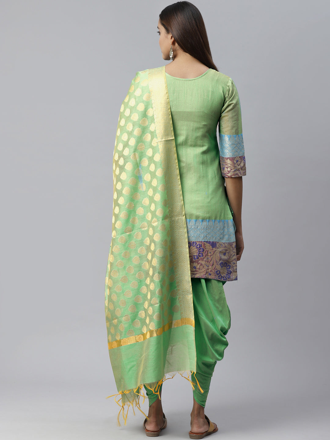 Banarasi Dress Material with Zari meenakari Stripe weaving and dupatta