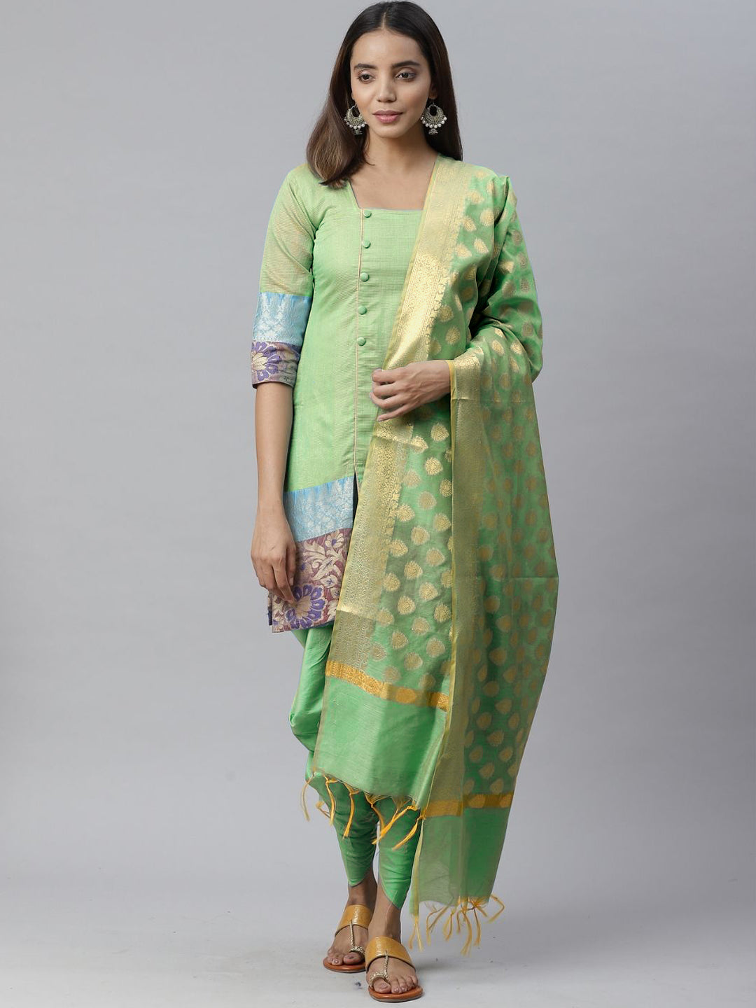 Banarasi Dress Material with Zari meenakari Stripe weaving and dupatta