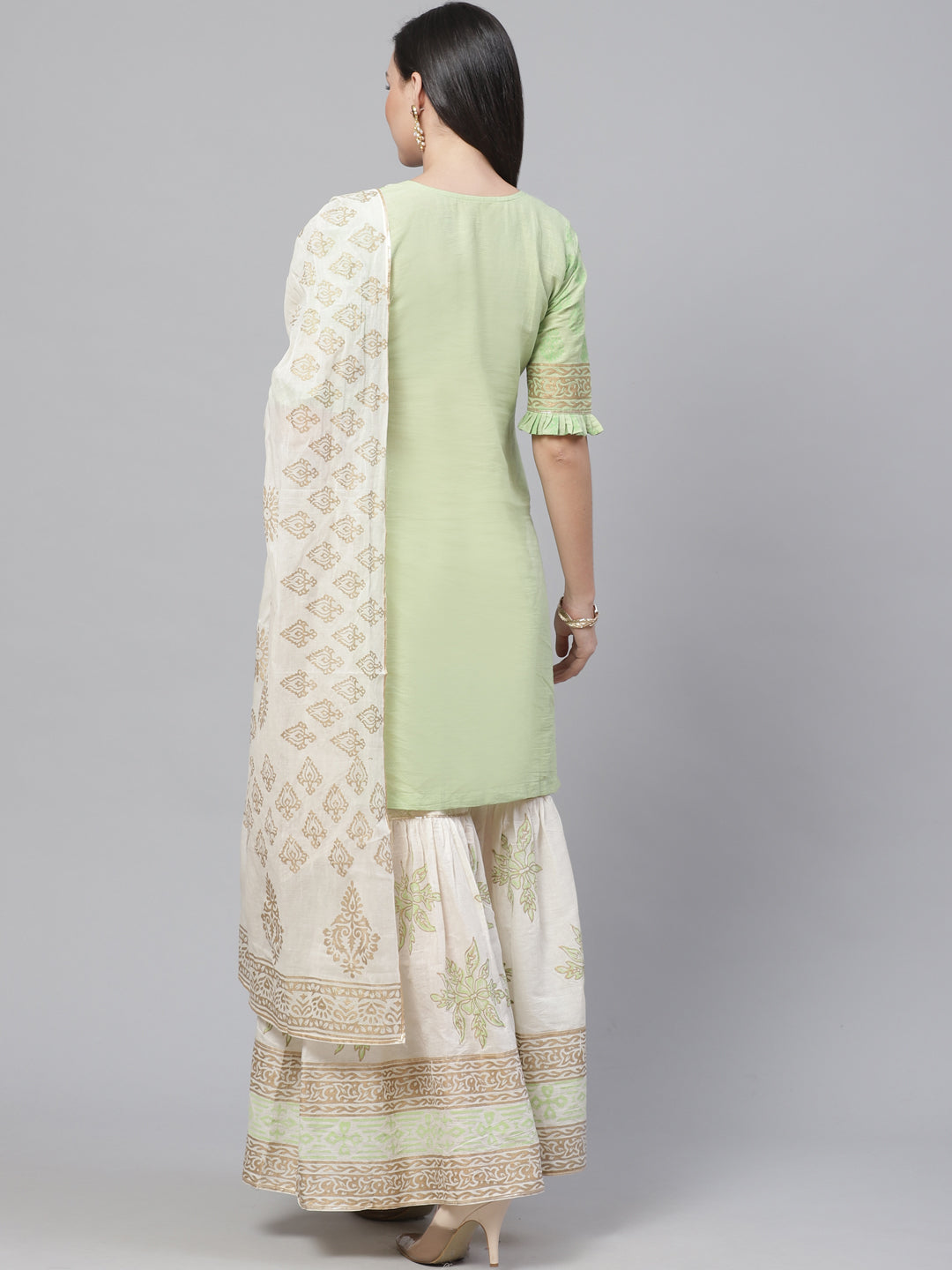 Pure Cotton Cambric Block Printing Dress Material with GottaPatti Embroidery & Sharara