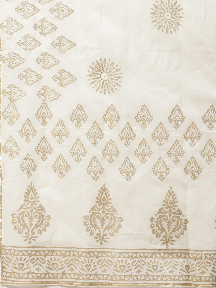 Pure Cotton Cambric Block Printing Dress Material with GottaPatti Embroidery & Sharara