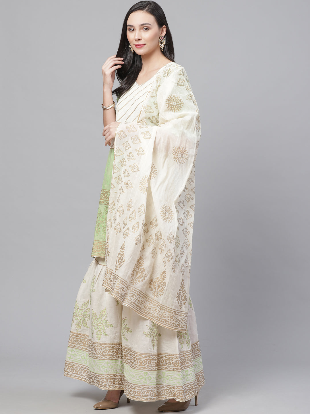 Pure Cotton Cambric Block Printing Dress Material with GottaPatti Embroidery & Sharara