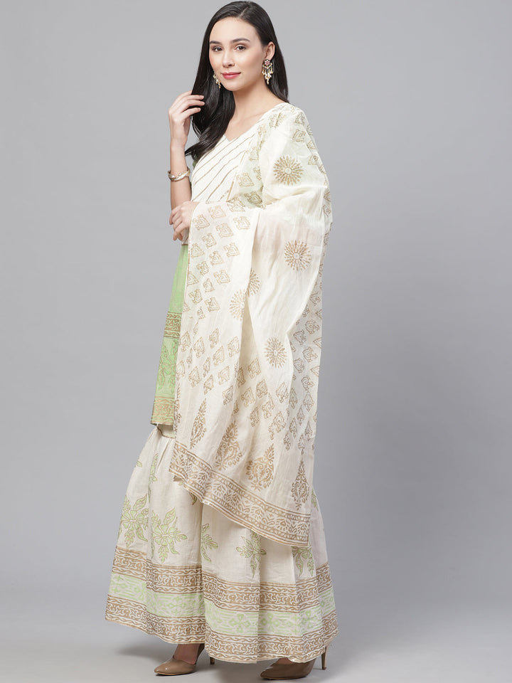 Pure Cotton Cambric Block Printing Stitched Suit with Gotta-Patti Embroidery & Sharara