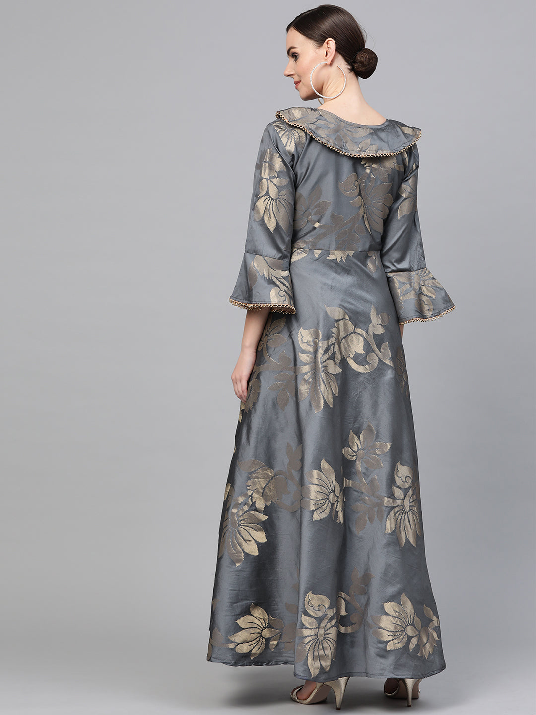 Anarkali Dress with Cowl style Neckline and bell sleeves