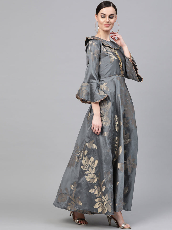 Anarkali Dress with Cowl style Neckline and bell sleeves