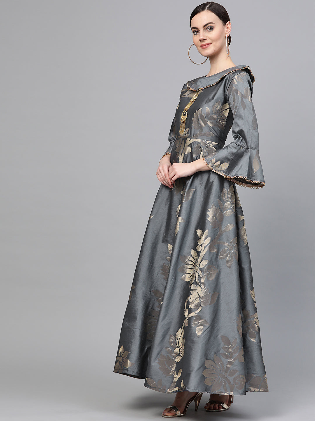Anarkali Dress with Cowl style Neckline and bell sleeves