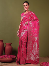 Chhabra 555 Banarasi Handloom Traditional Satin Silk Saree with Ethnic Motifs Meenakari Weaving 