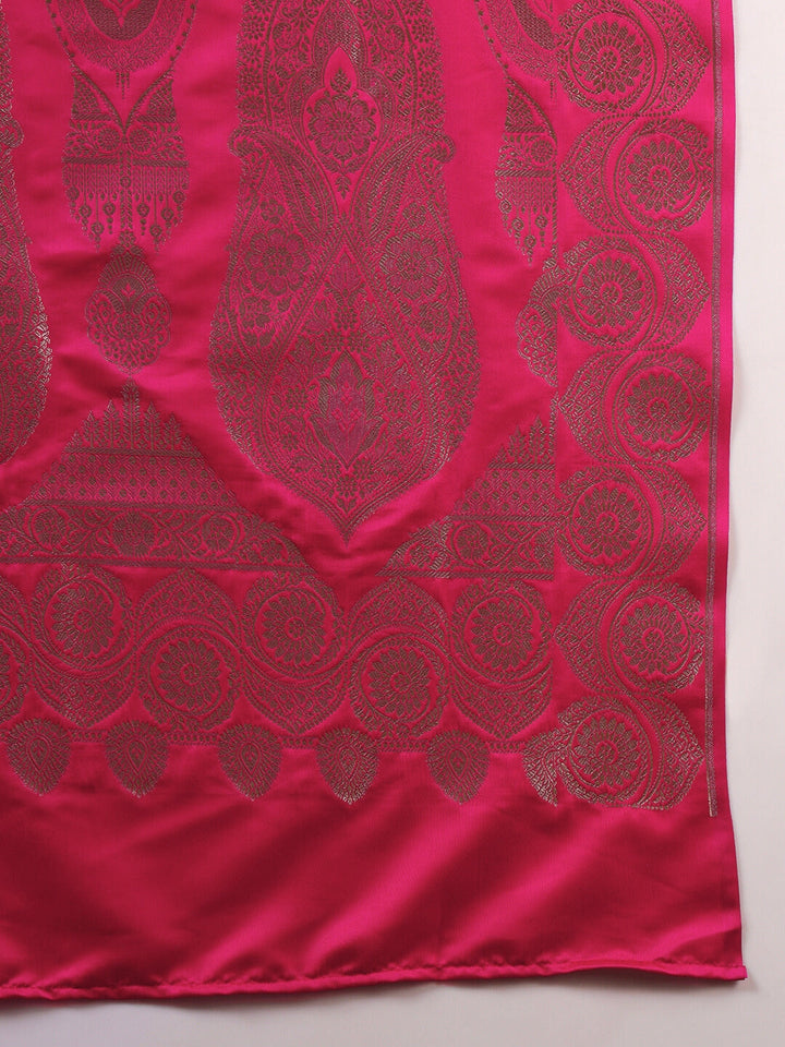 Banarasi Handloom Traditional Satin Silk Saree with Ethnic Motifs Meenakari Weaving