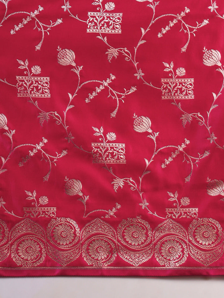 Banarasi Handloom Traditional Satin Silk Saree with Ethnic Motifs Meenakari Weaving