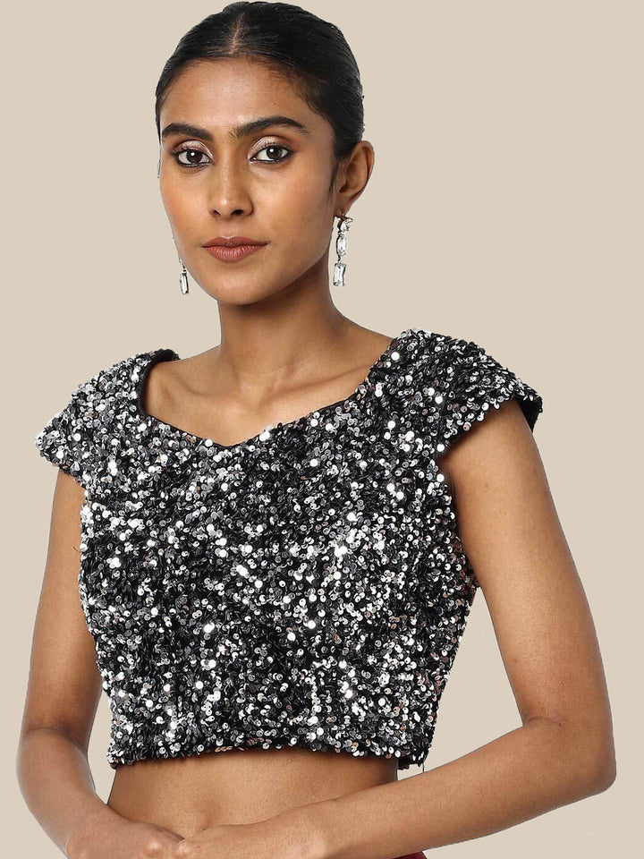 Pre-Stitched Ruffled Grey Ready-to-Wear Saree with Sequin Embroidery