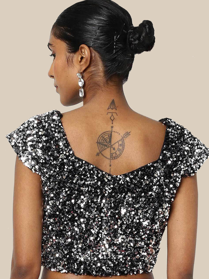 Pre-Stitched Ruffled Grey Ready-to-Wear Saree with Sequin Embroidery