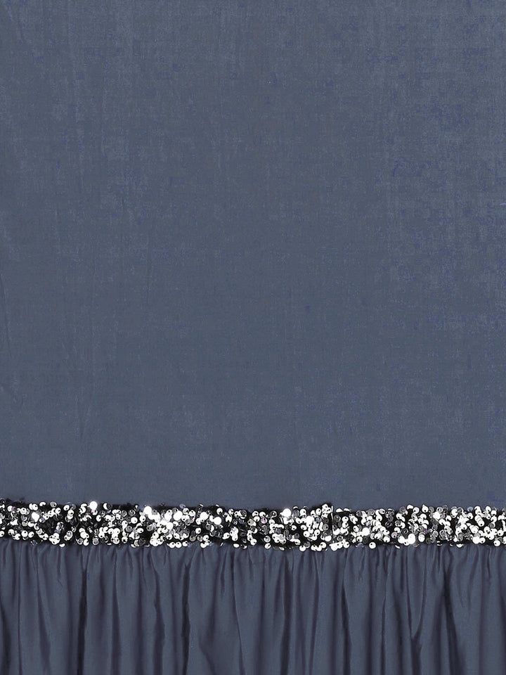 Pre-Stitched Ruffled Grey Ready-to-Wear Saree with Sequin Embroidery