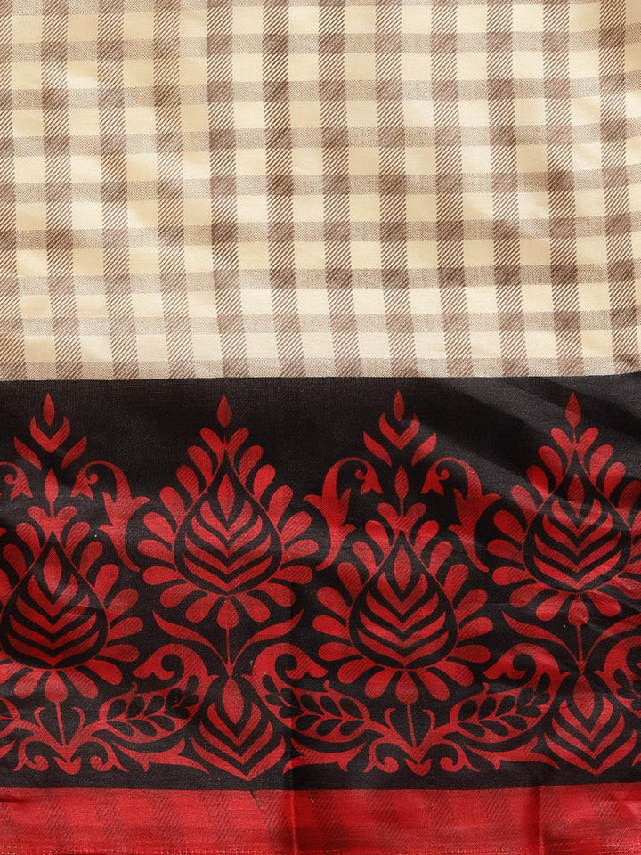 Printed Checked Bhagalpuri Saree with Contrast Floral Motifs