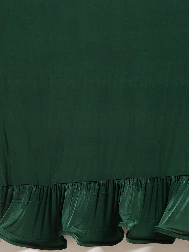 Draped Ruffled Pre-stitched Saree with Tassled Jeweled Neckpiece