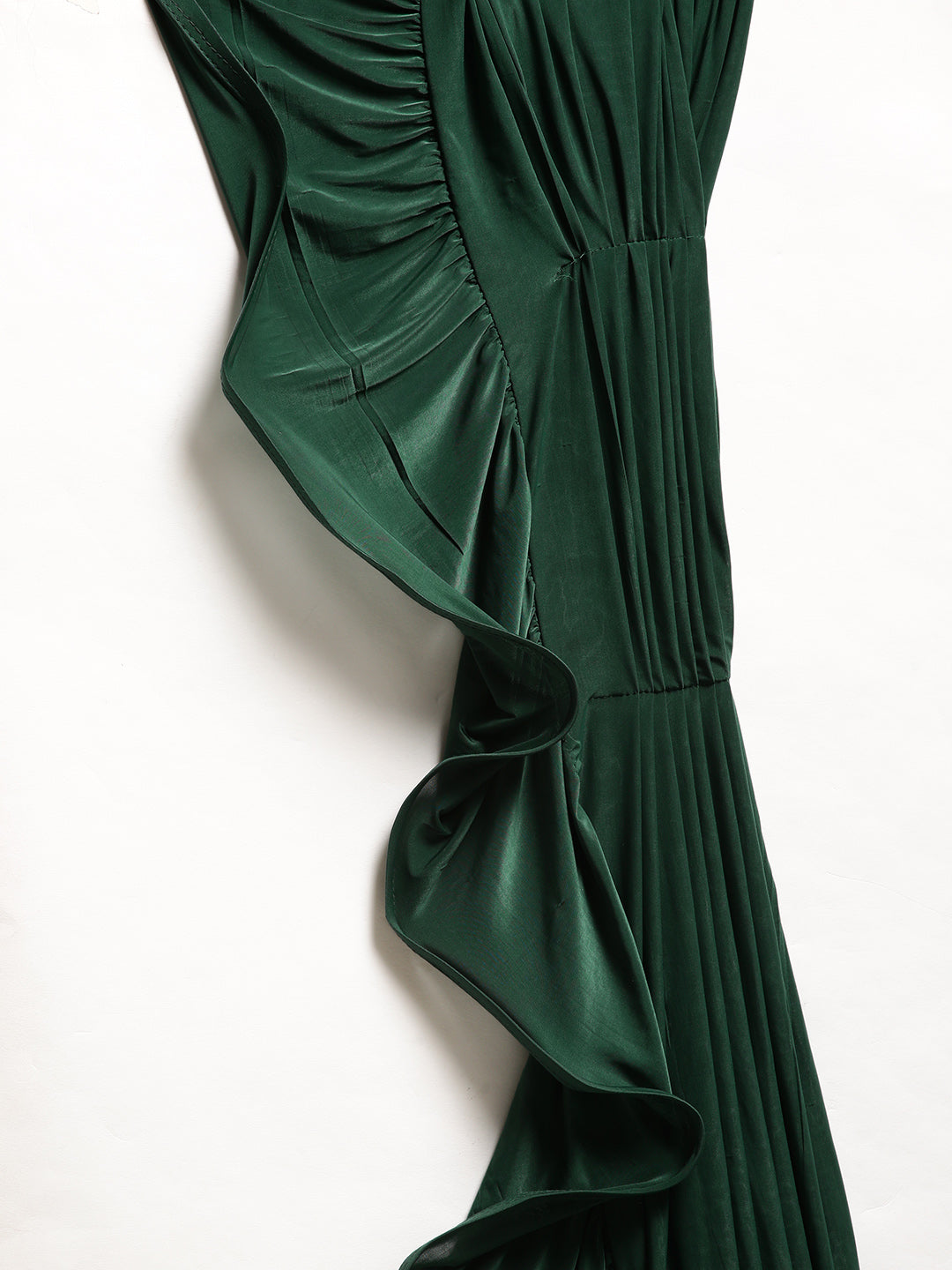 Draped Ruffled Pre-stitched Saree with Tassled Jeweled Neckpiece