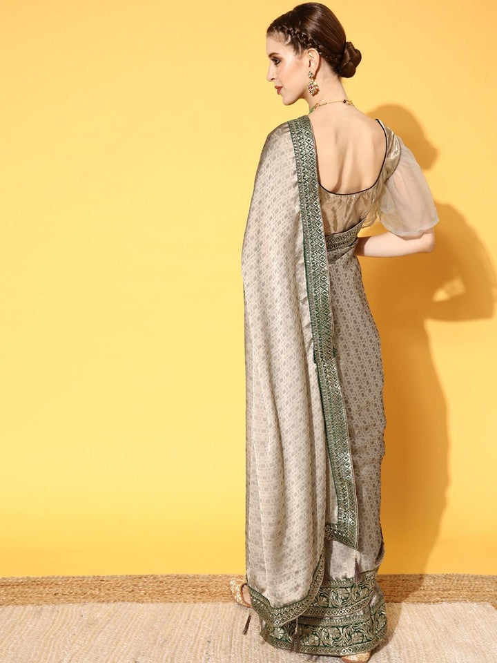 Grey Taupe Brasso Self Design Saree With Geometrical Weave pattern