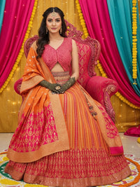 Banarasi Silk Multicolor Kalidar Lehenga with Zari Weaving & Tasseled Embellished Blouse