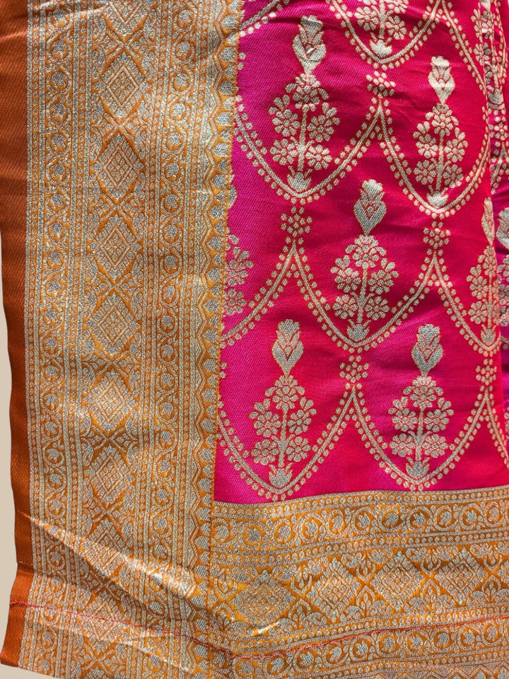 Banarasi Silk Multicolor Kalidar Lehenga with Zari Weaving & Tasseled Embellished Blouse