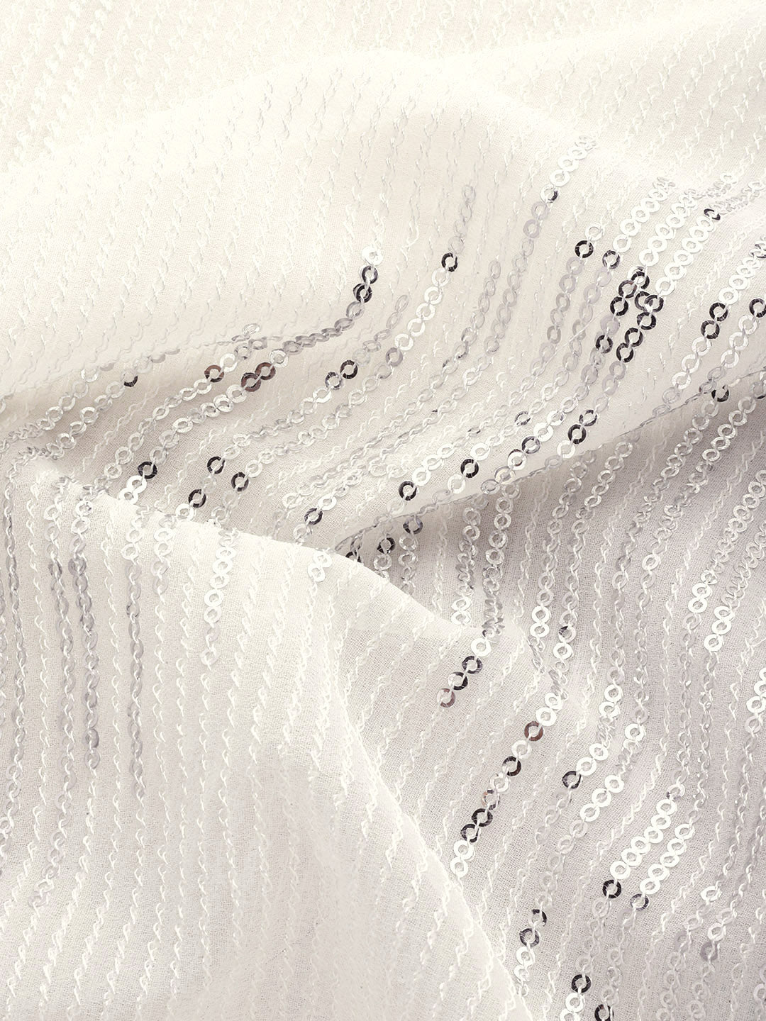 White Silver Sequence Embellished Light Festive Chiffion Bling Saree
