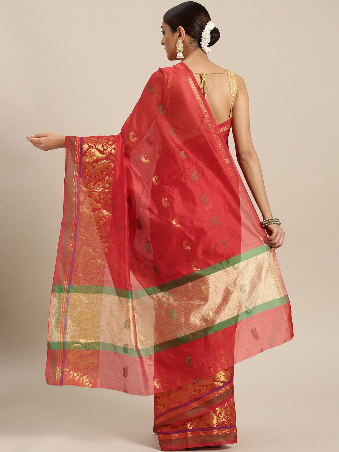 Chanderi Silk Saree with Zari Woven Peacock Pattern