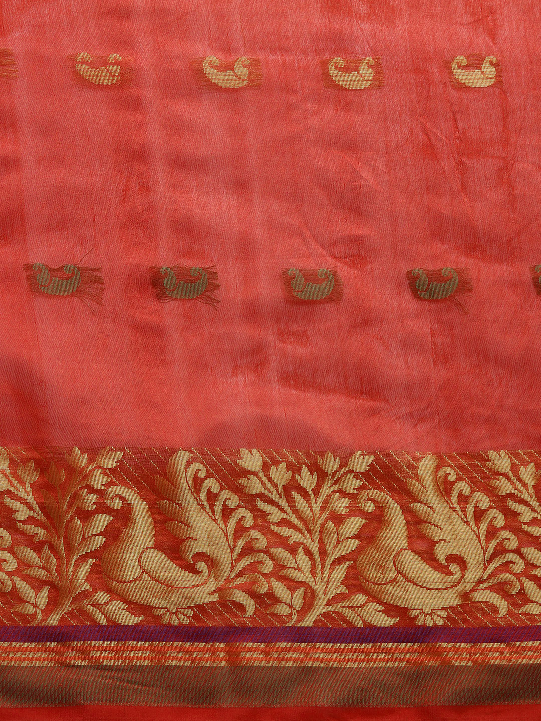 Chanderi Silk Saree with Zari Woven Peacock Pattern