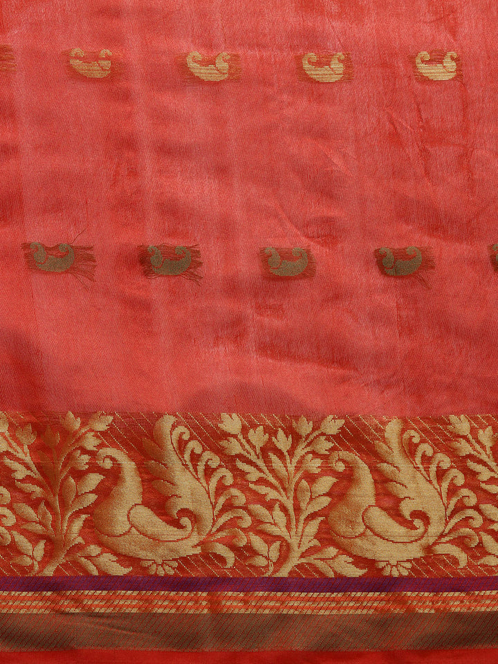 Chanderi Silk Saree with Zari Woven Peacock Pattern