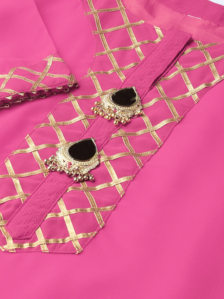 Made to Measure Pink Embellished Kurta Set With gota patti embroidery and tiered sharara