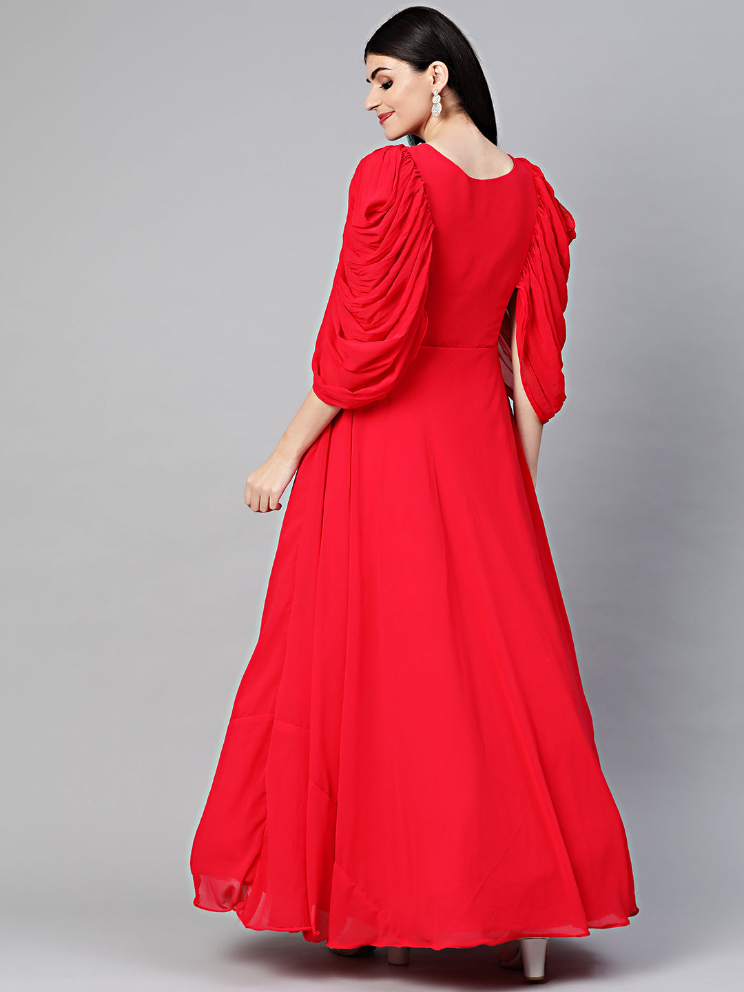 Embellished Anarkali Cocktail Gown with Ruffled Sleeves