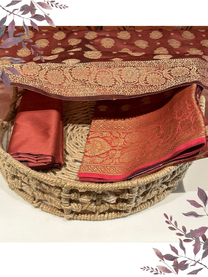 Maroon Woven Festive Suit