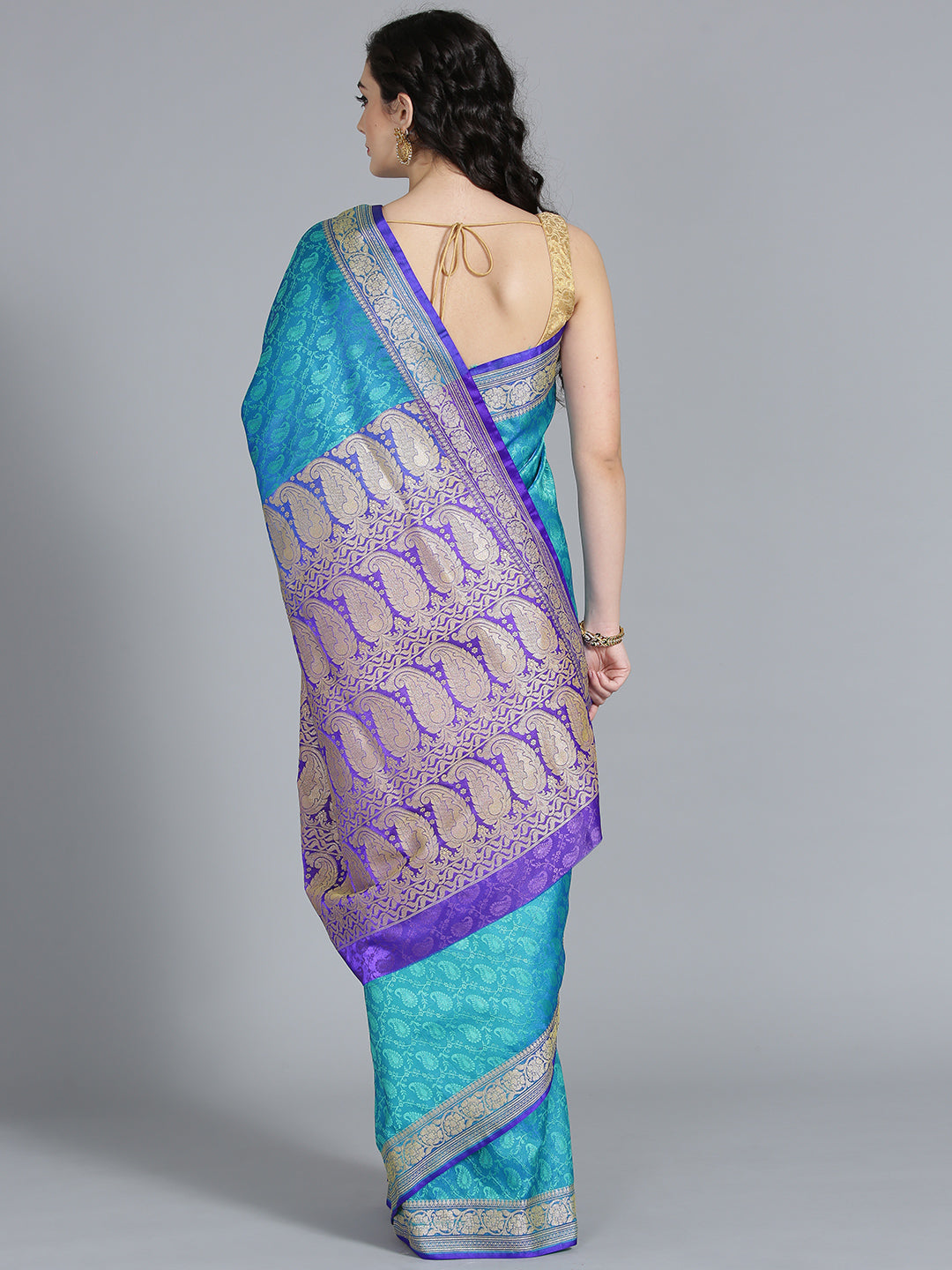 Two-toned Banarasi Silk Saree with Paisley Motifs
