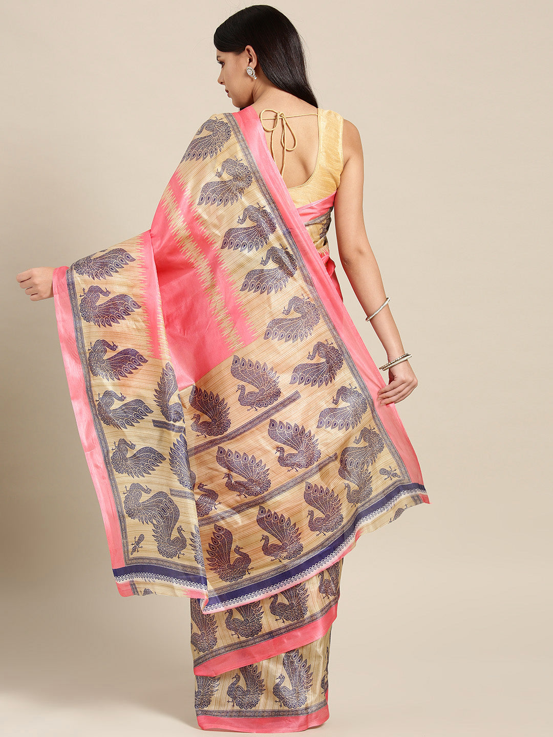 Printed Bhagalpuri Saree with Traditional Patola Peacock Pattern