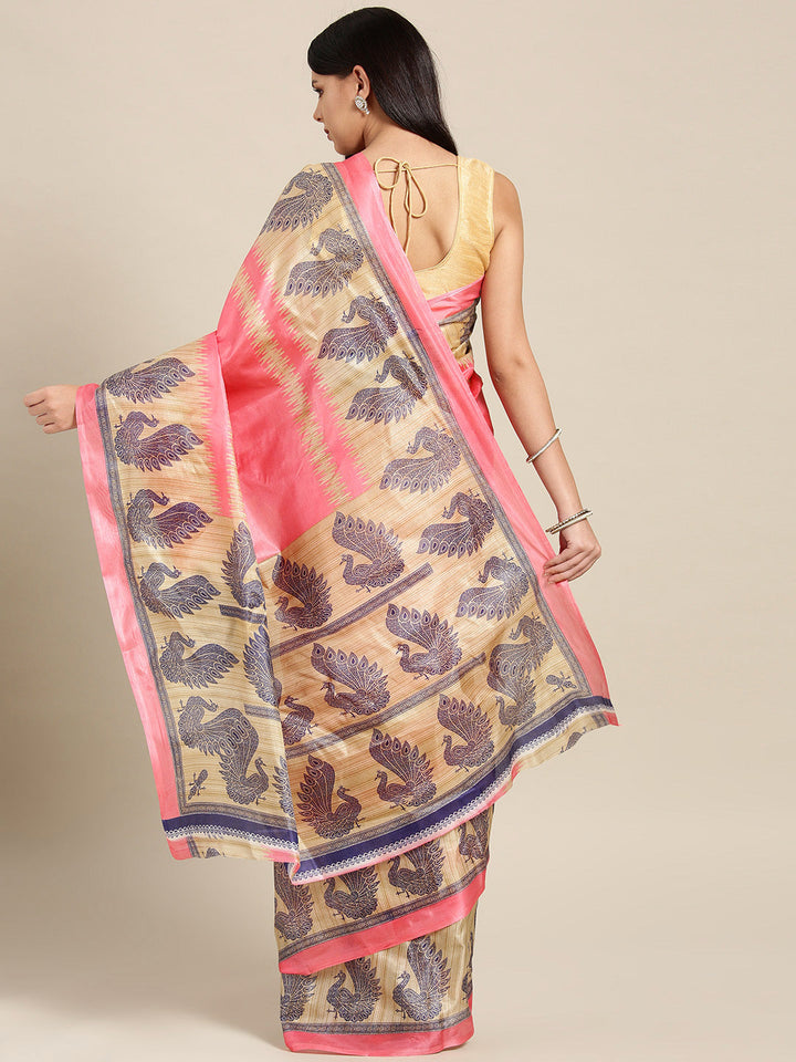 Printed Bhagalpuri Saree with Traditional Patola Peacock Pattern
