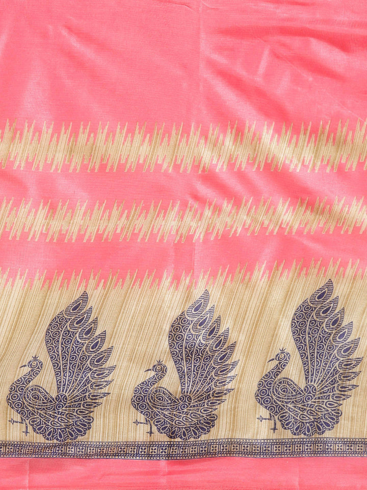 Printed Bhagalpuri Saree with Traditional Patola Peacock Pattern