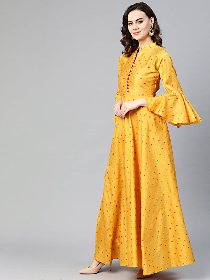 Anarkali Printed Kurta Dress with Bell Sleeves