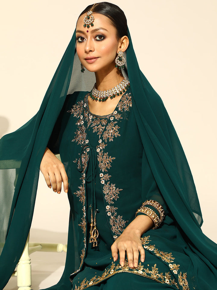 Georgette Jacket style kundan work Lehanga Choli Set