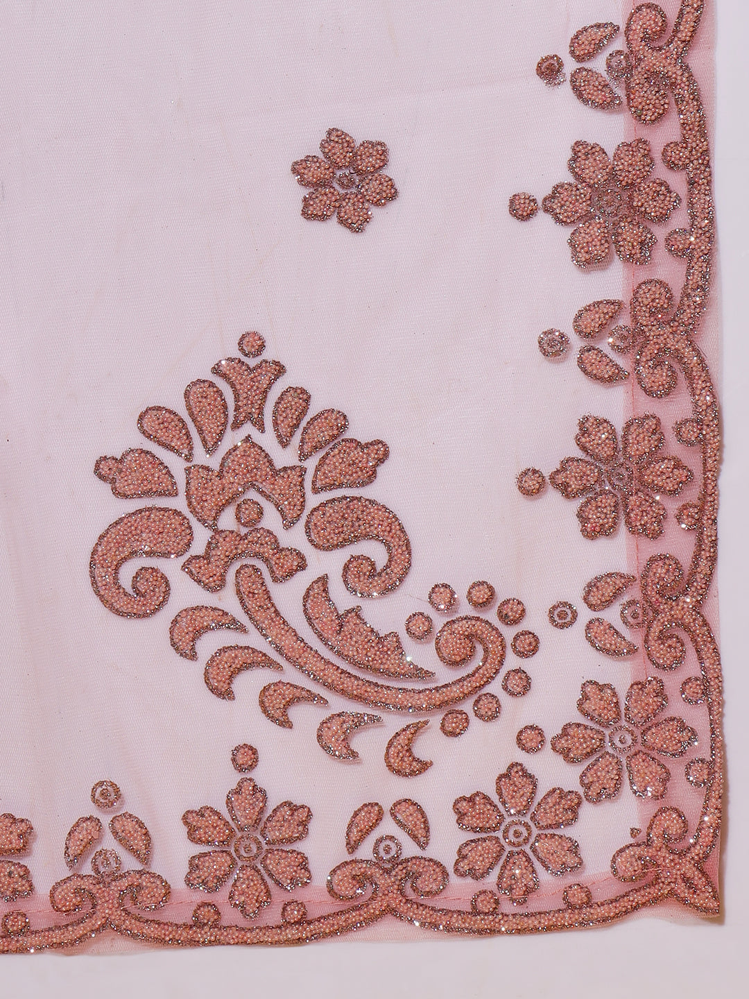 Pastel Pink Beads and Crystal Embellished Kalidar Flared Gown