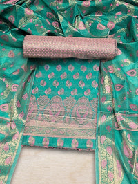 Chhabra 555 Meenakari Handloom Suit with Tropical leaf pattern, Tasseled Dupatta & Brocade Salwar