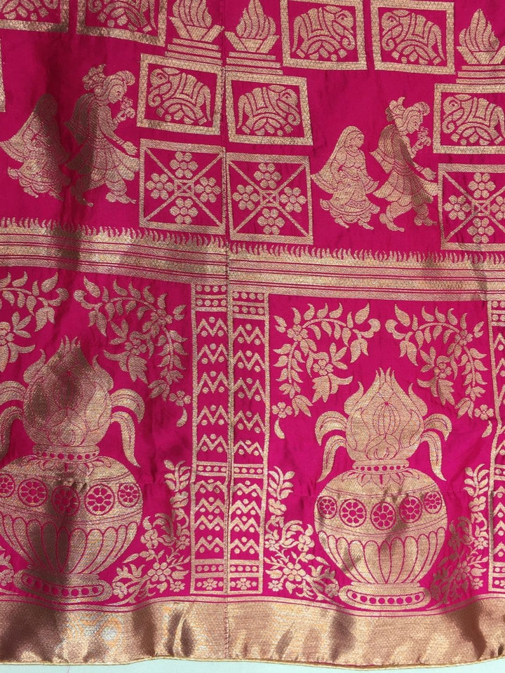 Magenta & Green Baluchari Design  Embroidered Banarasi Silk Lehenga Choli & Dupatta