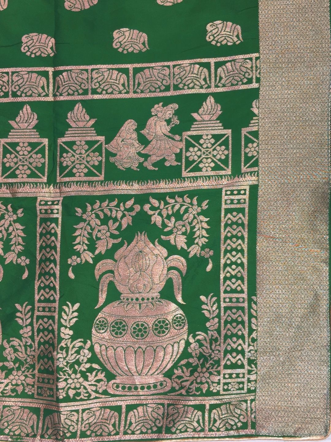 Magenta & Green Baluchari Design  Embroidered Banarasi Silk Lehenga Choli & Dupatta