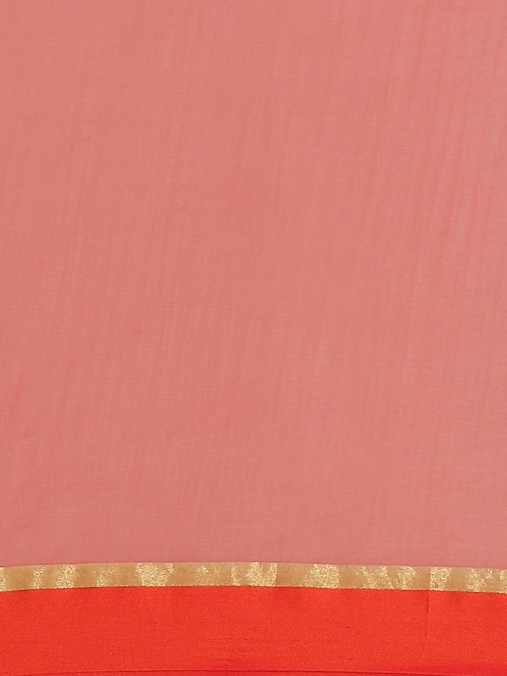 Peach Chiffon Saree with Bandhani Jaipuri Print & Gota Patti Embroidery & Zari Border