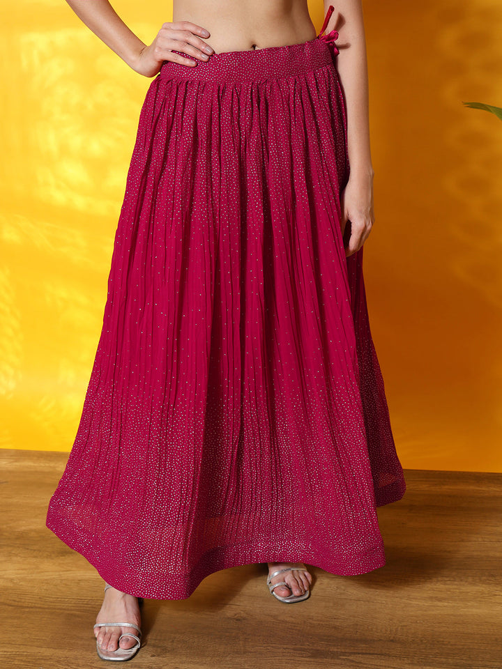 Cold Shoulder Crop Top with Georgette Pleated Foil Print Lehenga