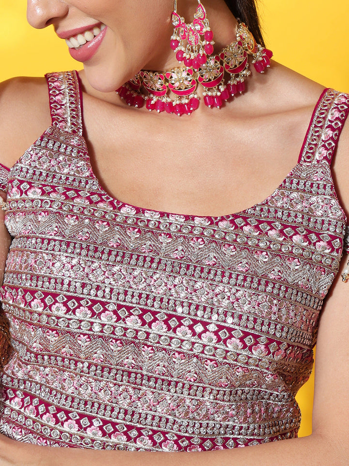 Cold Shoulder Crop Top with Georgette Pleated Foil Print Lehenga