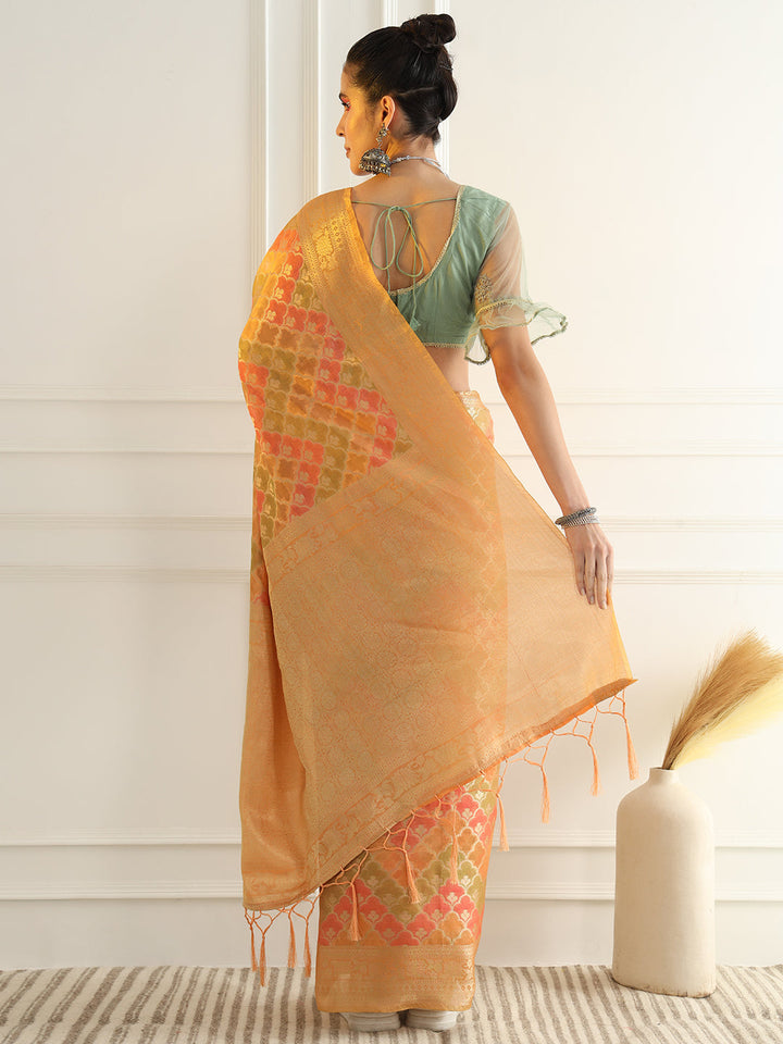 Banarasi Chanderi Saree with Multi Color Ombre style Resham Motifs
