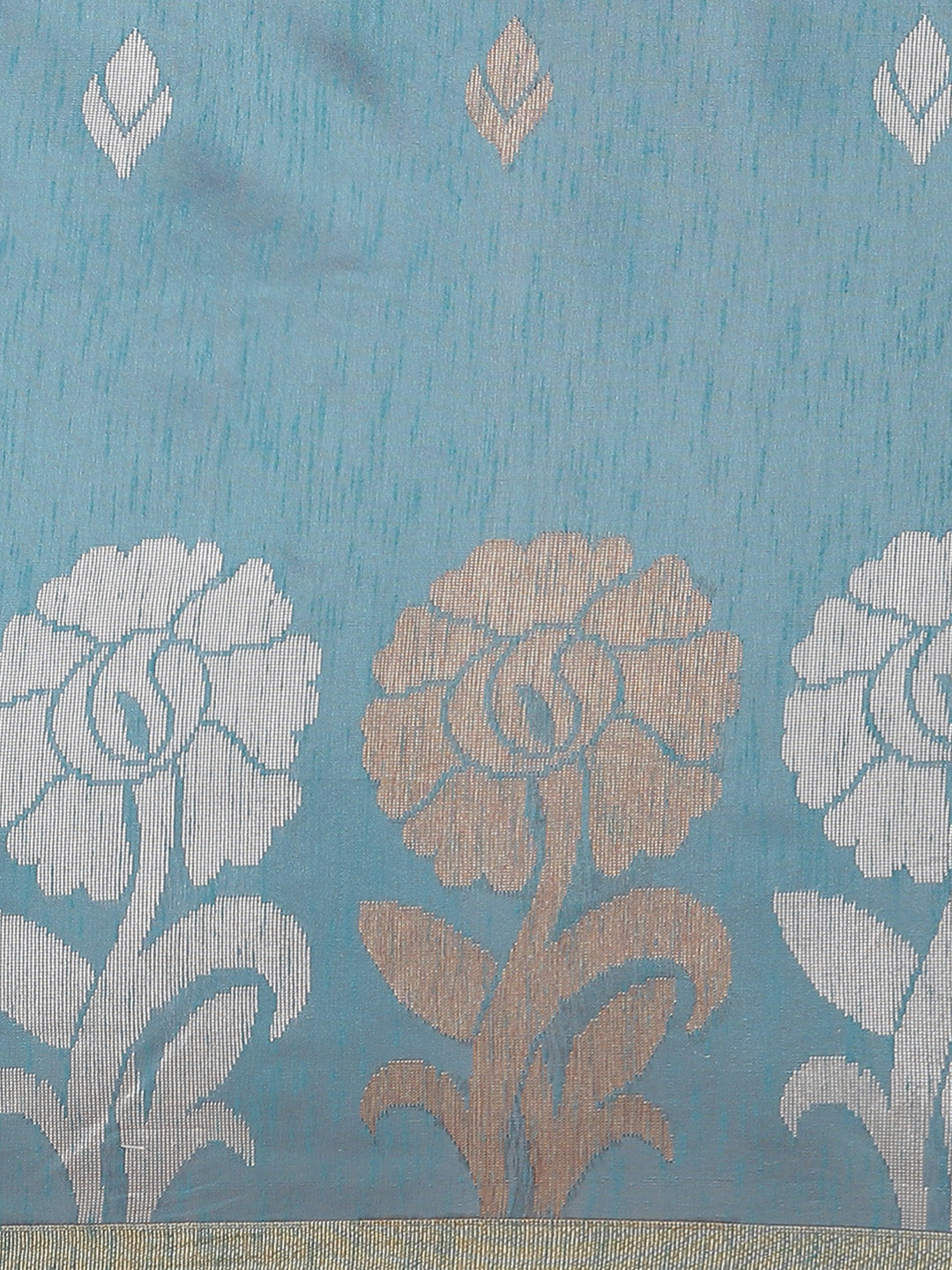 Banarasi Heritage Jute Silk Saree with Gold, Silver Floral Motifs And matching Gold Belt