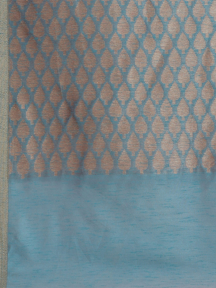 Banarasi Heritage Jute Silk Saree with Gold, Silver Floral Motifs And matching Gold Belt