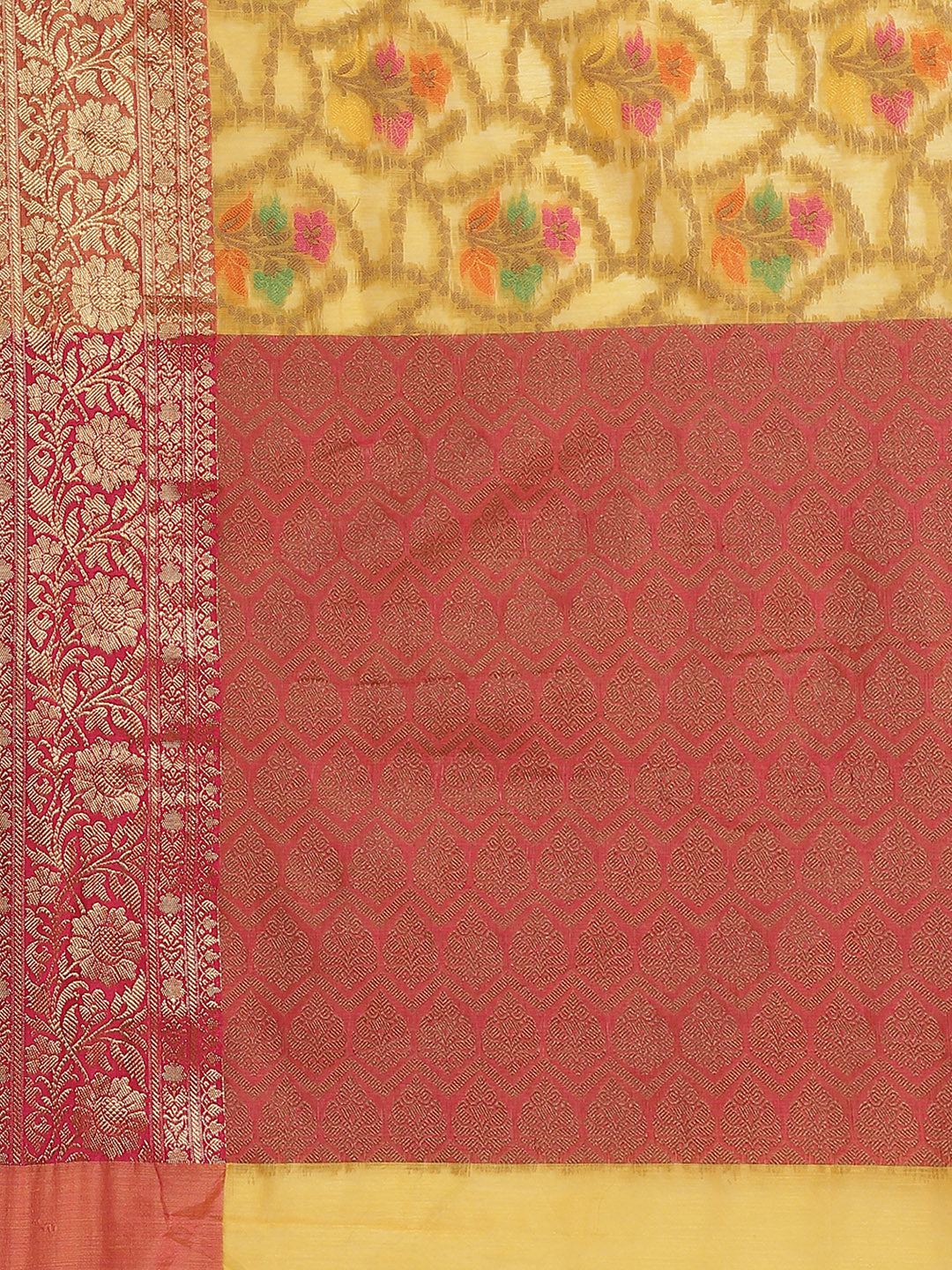 Mustard Banarasi Meenakari Handloom Saree With Resham & Golden Weaving