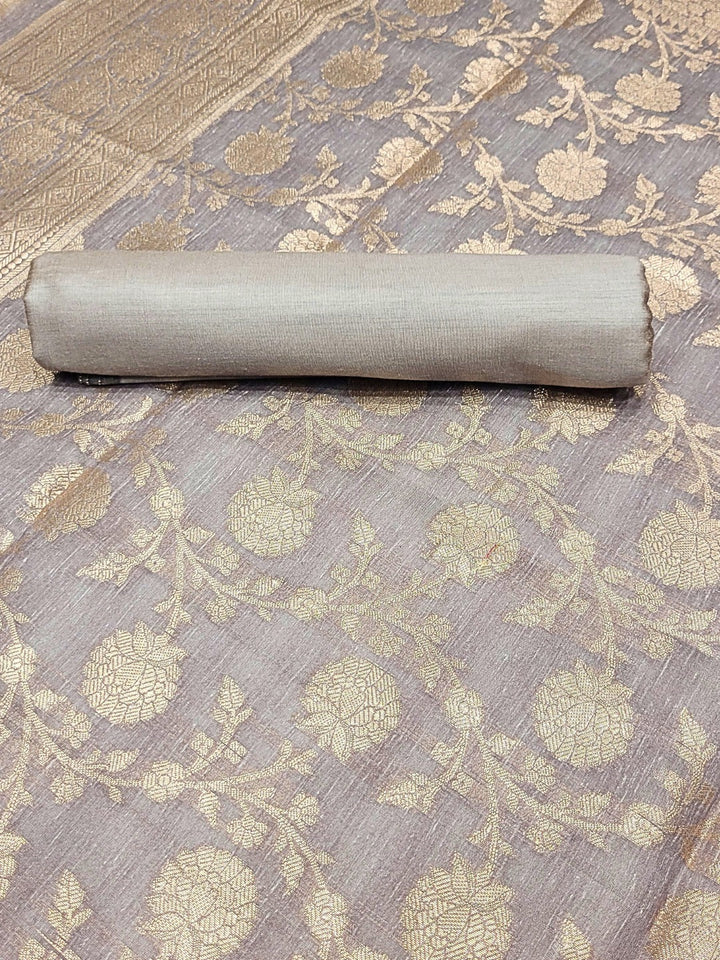 Banarasi Handloom Jute Silk Dress Material with Slub Weave & Tasseled Dupatta