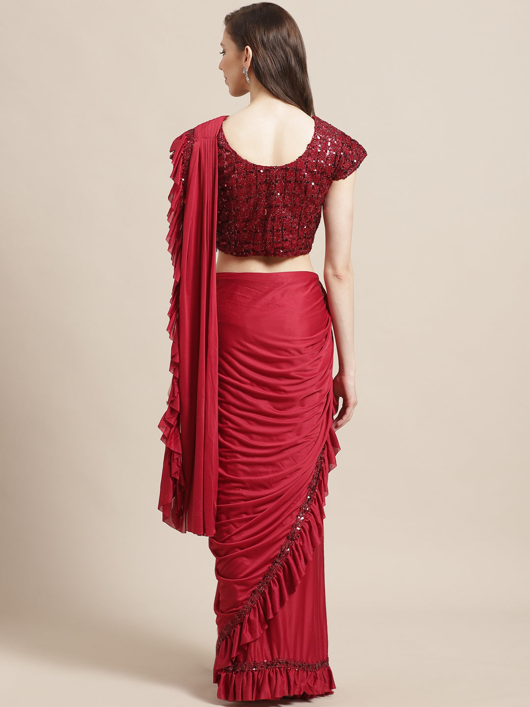 Ruffled Romantic Details Saree with Festive Layering & Bling SequenceEmbroidery Blouse