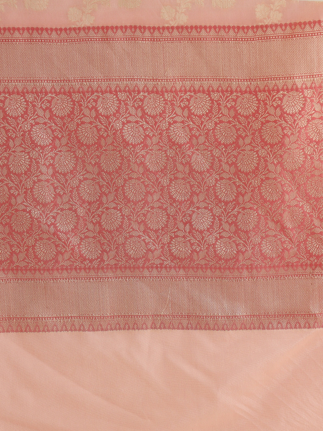Colorblocked Banarasi Silk Saree with Meenakari Zari Floral Motifs