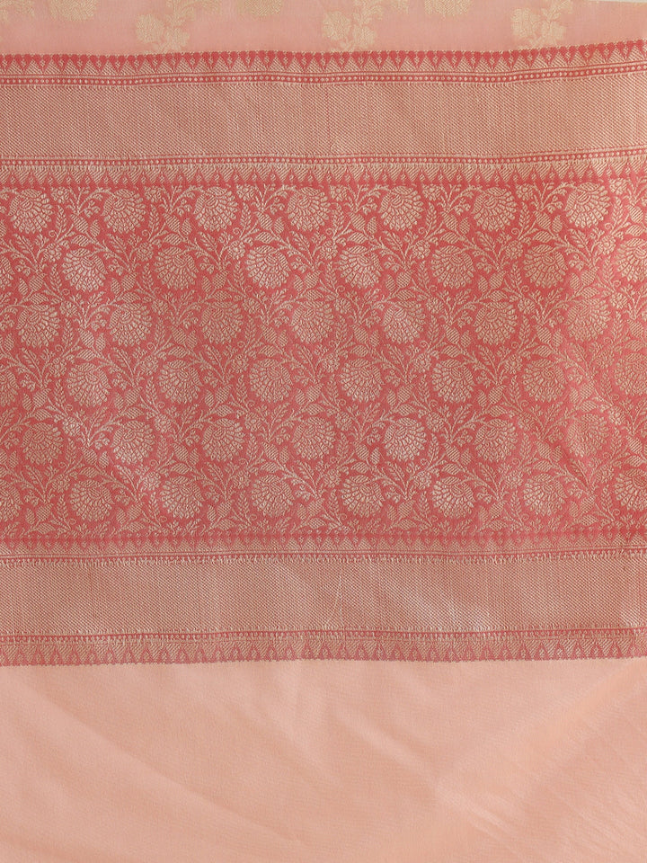 Colorblocked Banarasi Silk Saree with Meenakari Zari Floral Motifs
