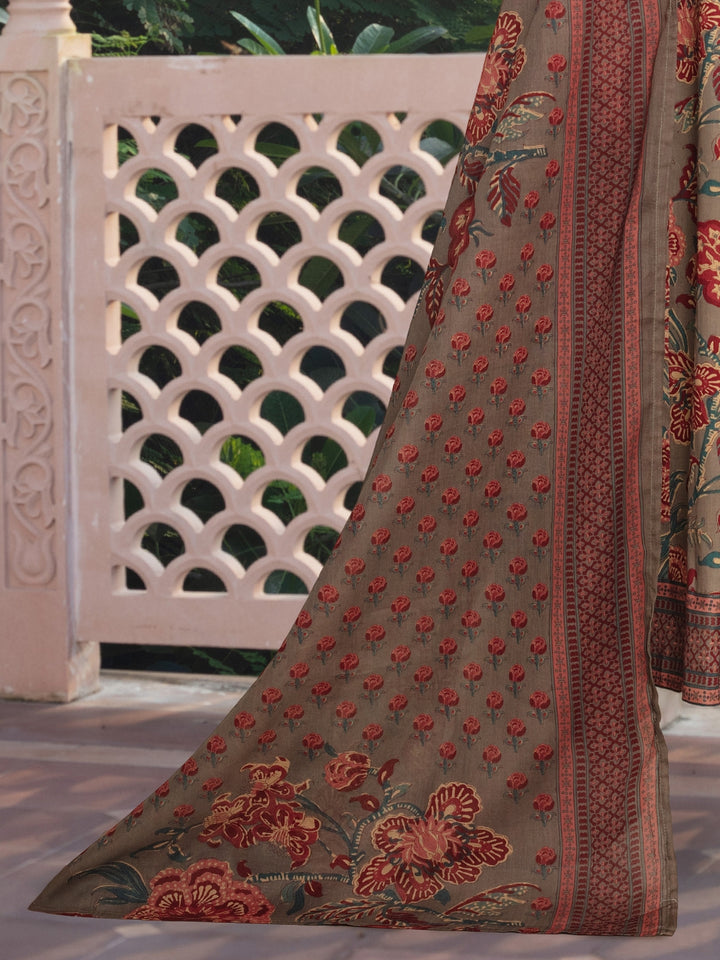 Floral Print Angrakha Summer Suit with Flared Hemline & Ajrak Print Dupatta